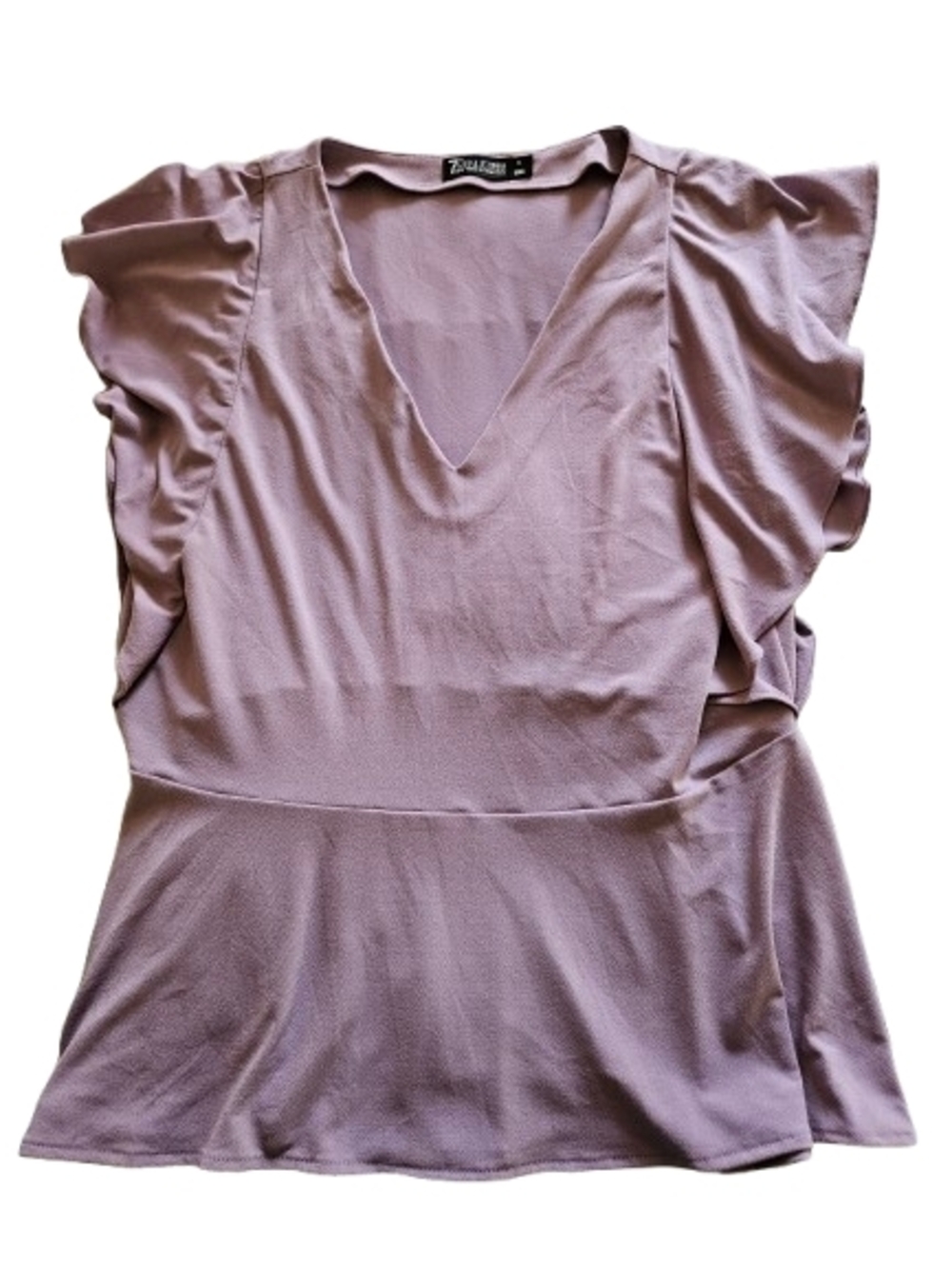 Zara Dusty Lavender V-Neck Ruffle Sleeve Top